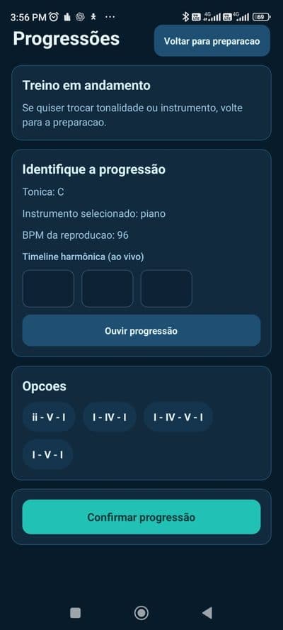 Tela de treino de progressões harmônicas